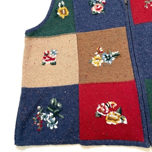 VTG patchwork floral embroidered vest 1X - Picture 3 of 12